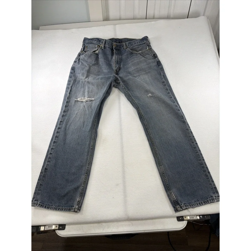 Levi's 551 Jeans Men's 36x32(see Pictures) Blue Denim Relaxed Fit Zip Distressed
